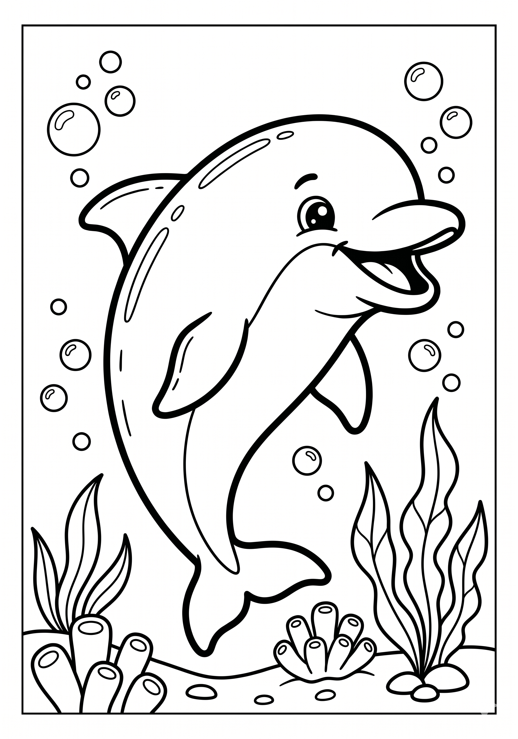 Dibujo de delfín sonriente del mar para colorear listo para imprimir gratis