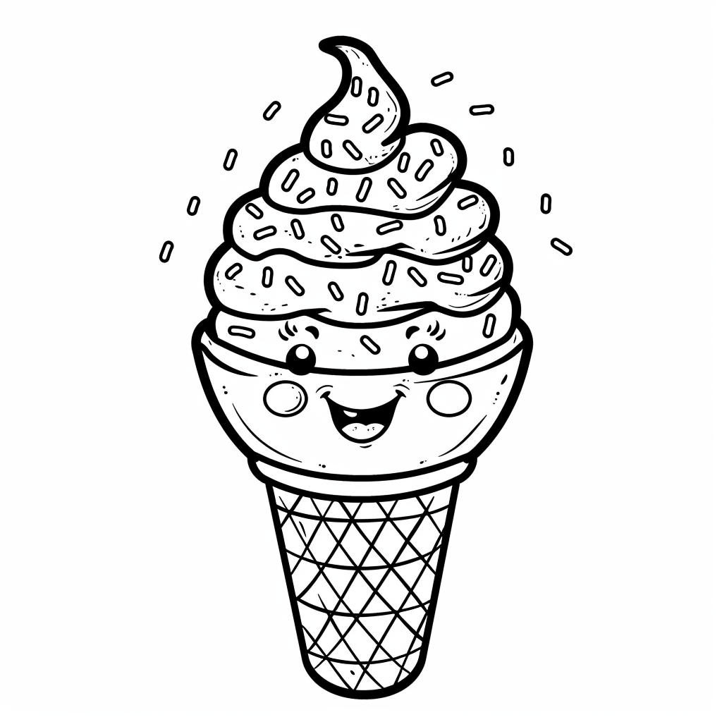 Dibujo de helado de verano kawaii con cereza para colorear listo para imprimir gratis
