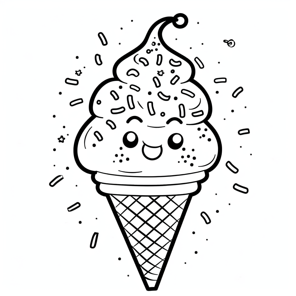 Dibujo de helado de verano kawaii con donuts para colorear listo para imprimir gratis