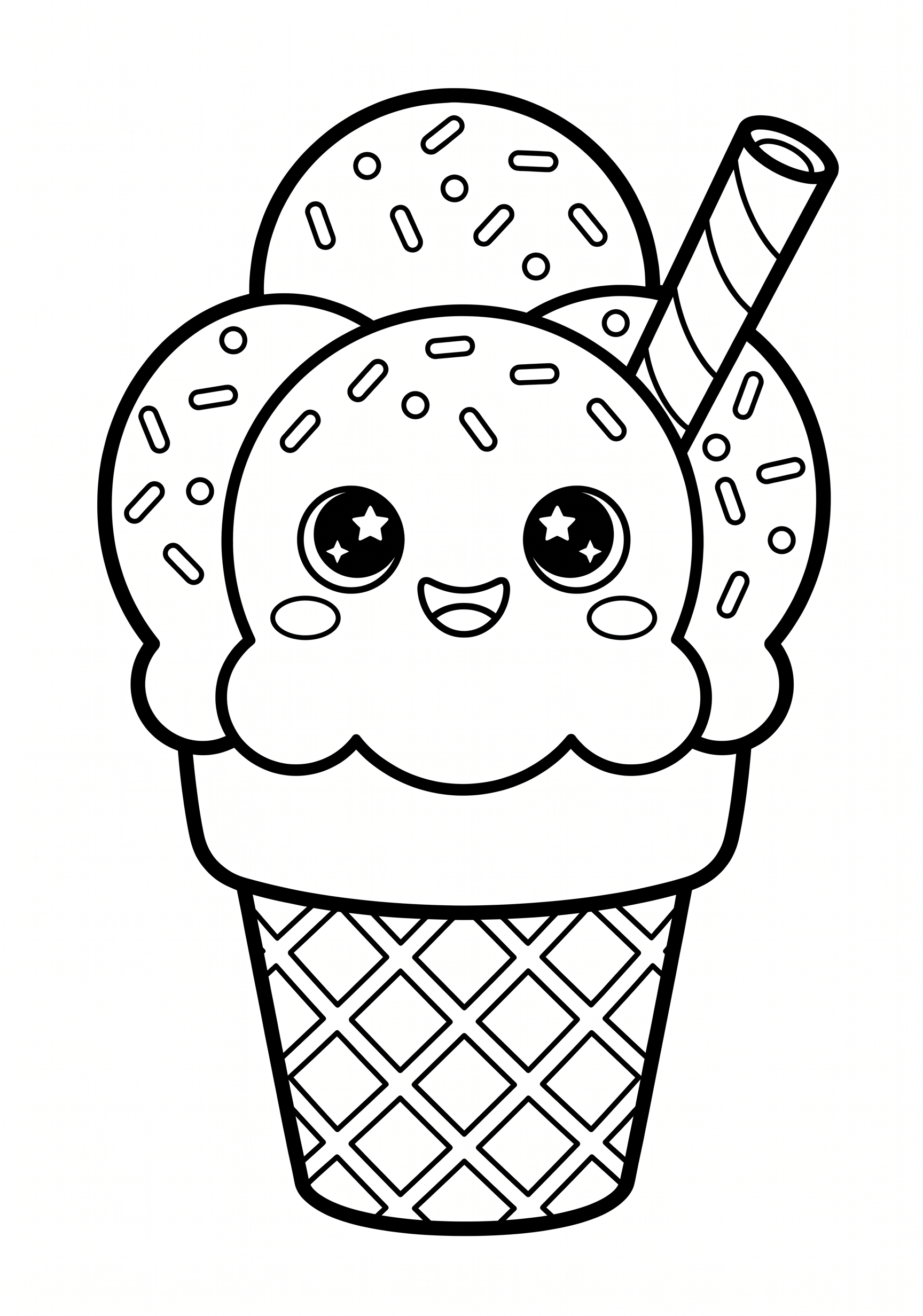 Dibujo de helado kawaii de verano para colorear listo para imprimir gratis