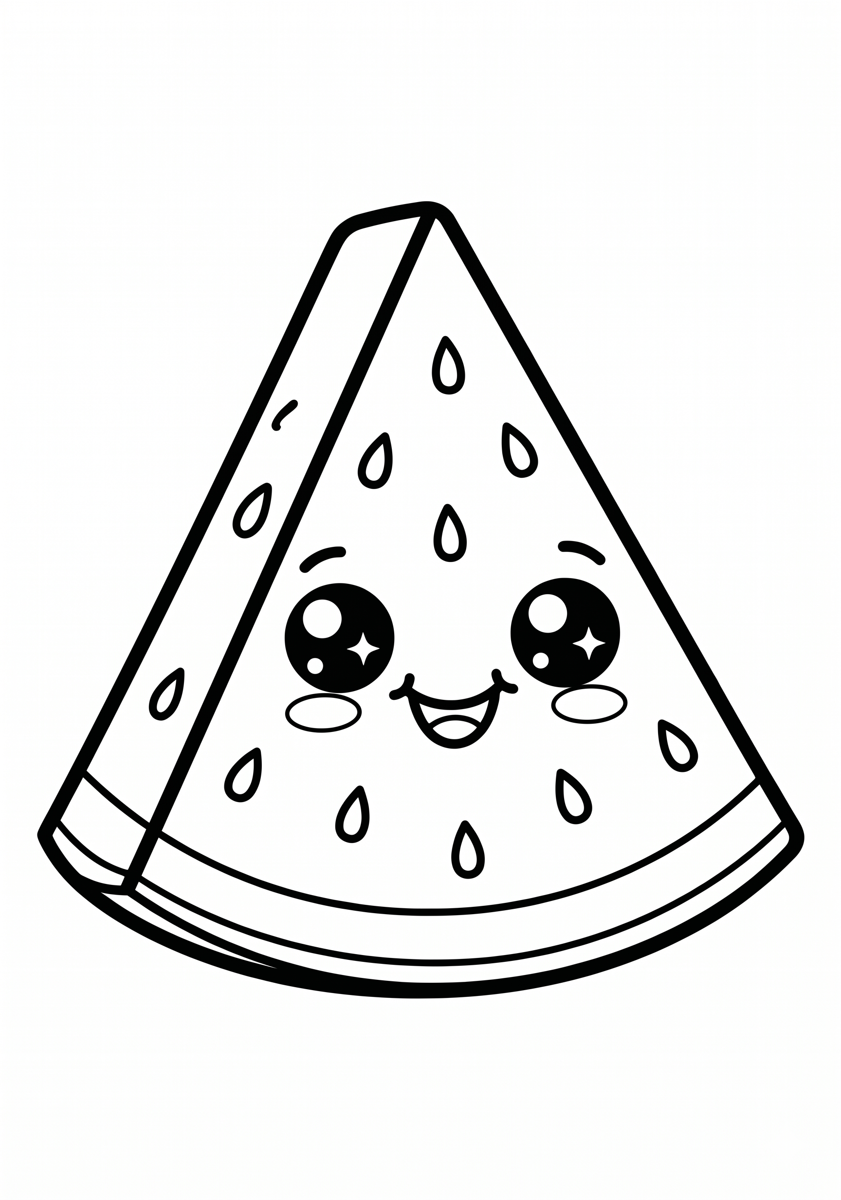 Dibujo de sandía kawaii de verano para colorear listo para imprimir gratis
