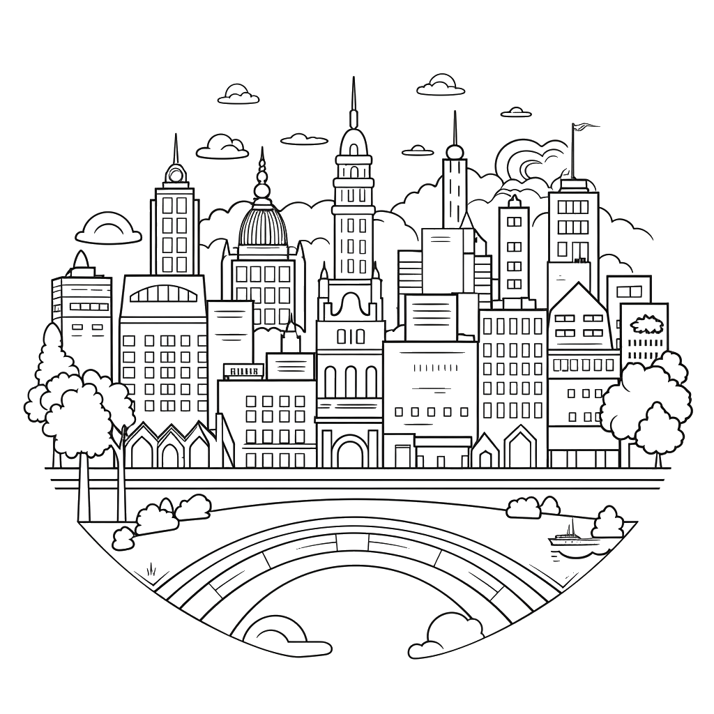 Dibujo de pueblos y ciudades para colorear 3 listo para imprimir gratis
