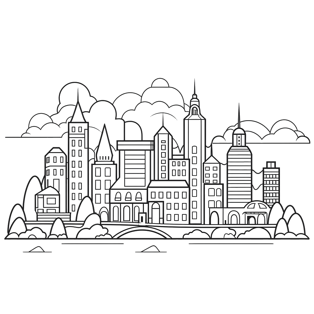 Dibujo de pueblos y ciudades para colorear 4 listo para imprimir gratis