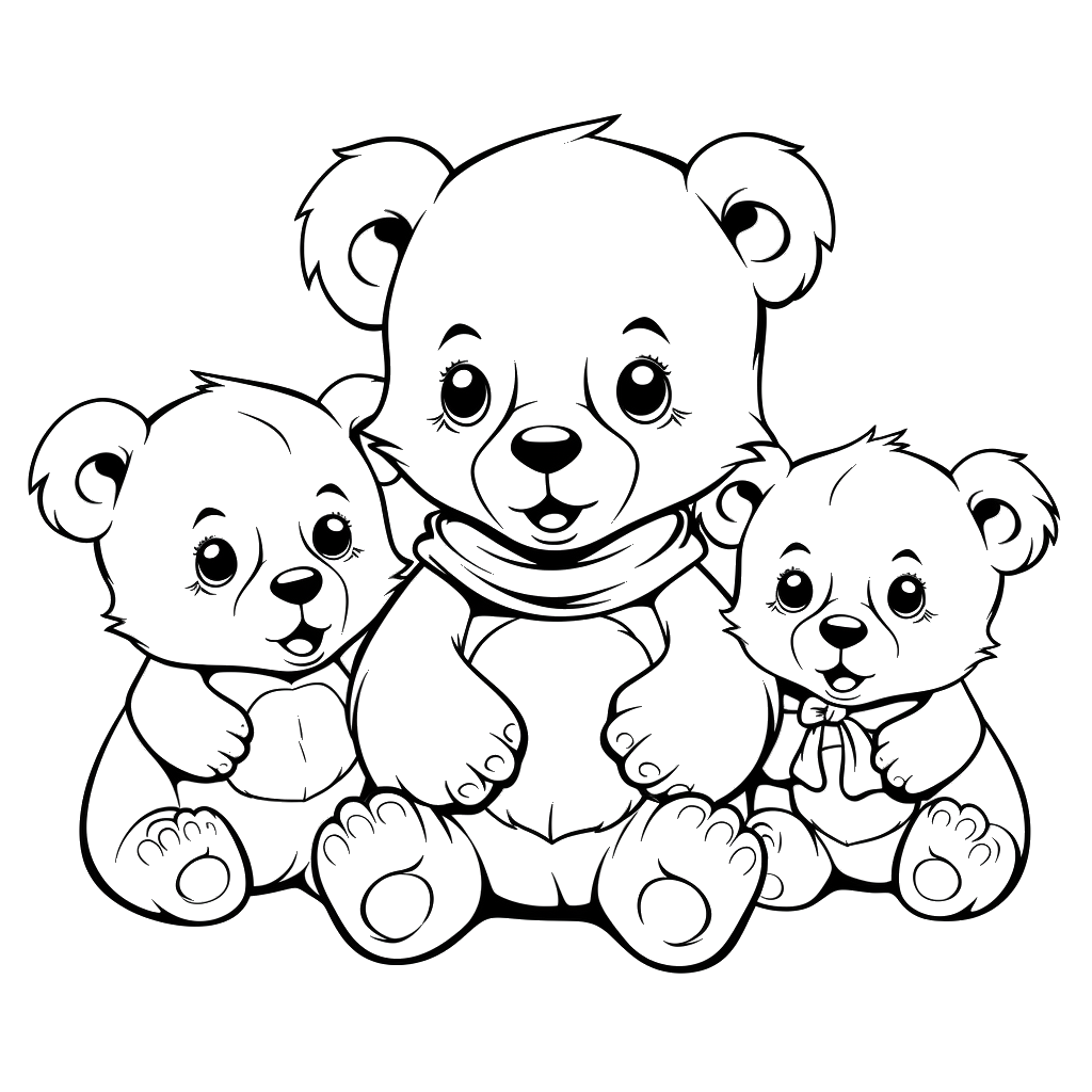 Dibujo de ositos de peluche para colorear (lámina 3) listo para imprimir gratis
