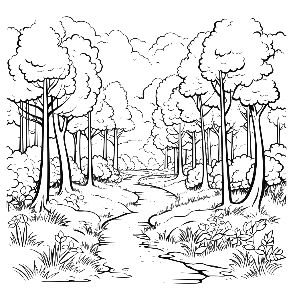 Dibujo de bosques y caminos para colorear 1 listo para imprimir gratis