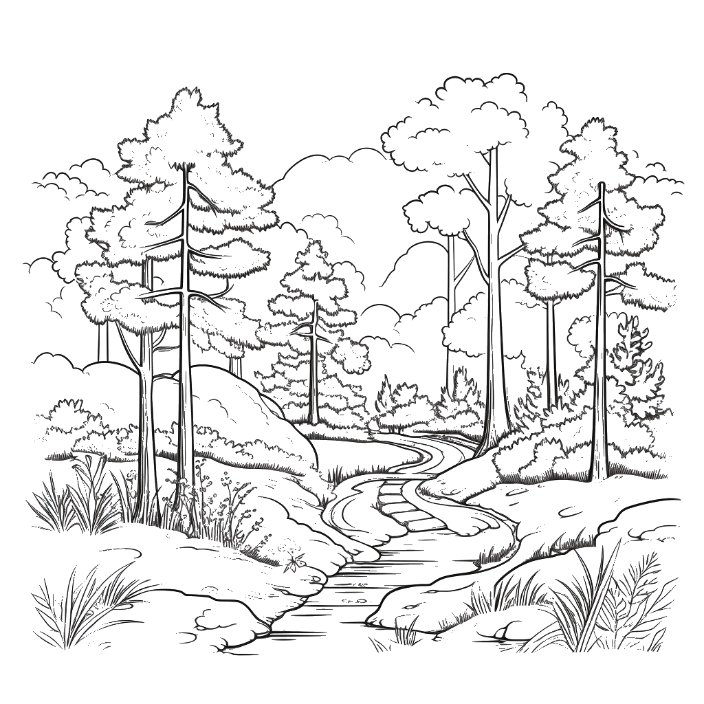 Dibujo de bosques y caminos para colorear 3 listo para imprimir gratis