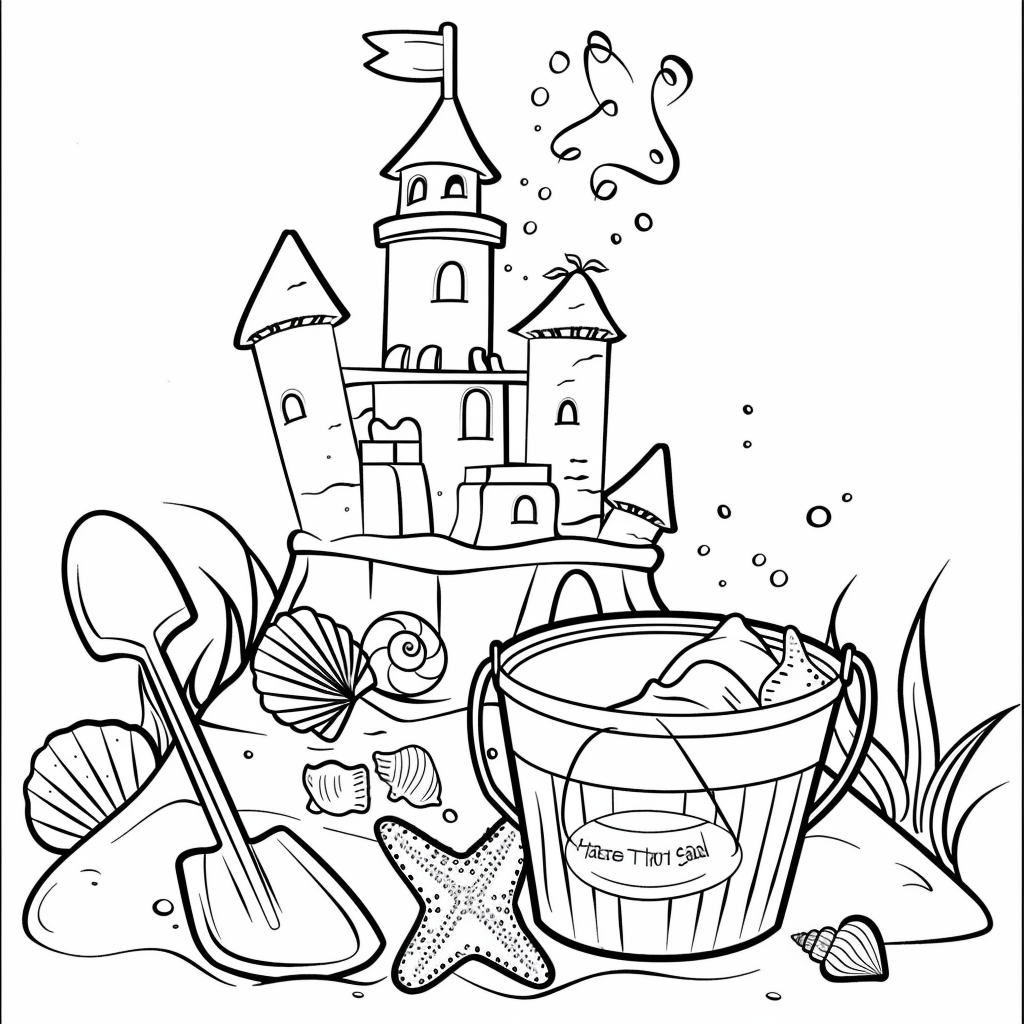 Dibujo de castillo de arena con conchas para colorear listo para imprimir gratis