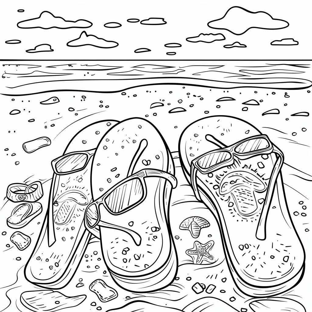 Dibujo de chanclas de playa con conchas para colorear listo para imprimir gratis