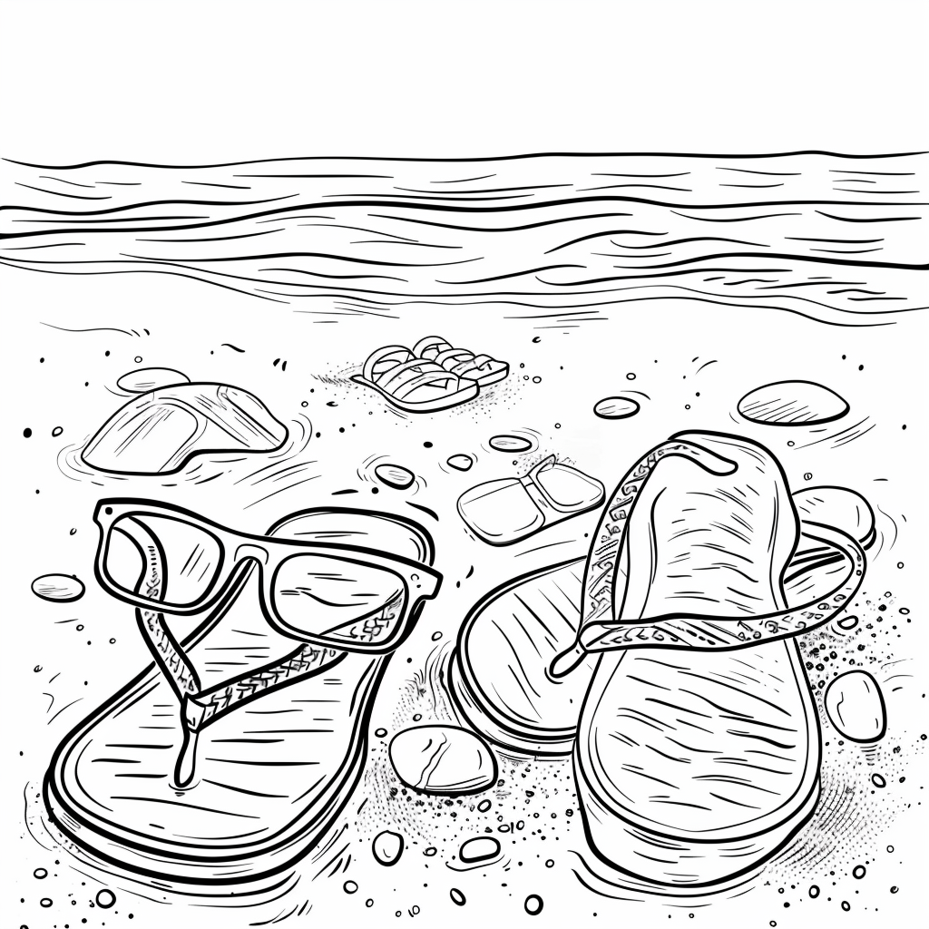 Dibujo de chanclas de playa con gafas de sol para colorear listo para imprimir gratis