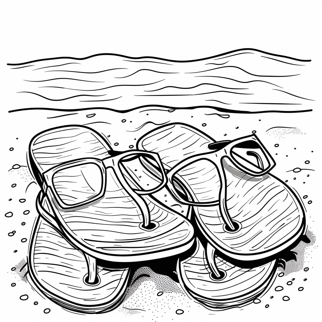 Dibujo de chanclas de playa con estrellas de mar para colorear listo para imprimir gratis