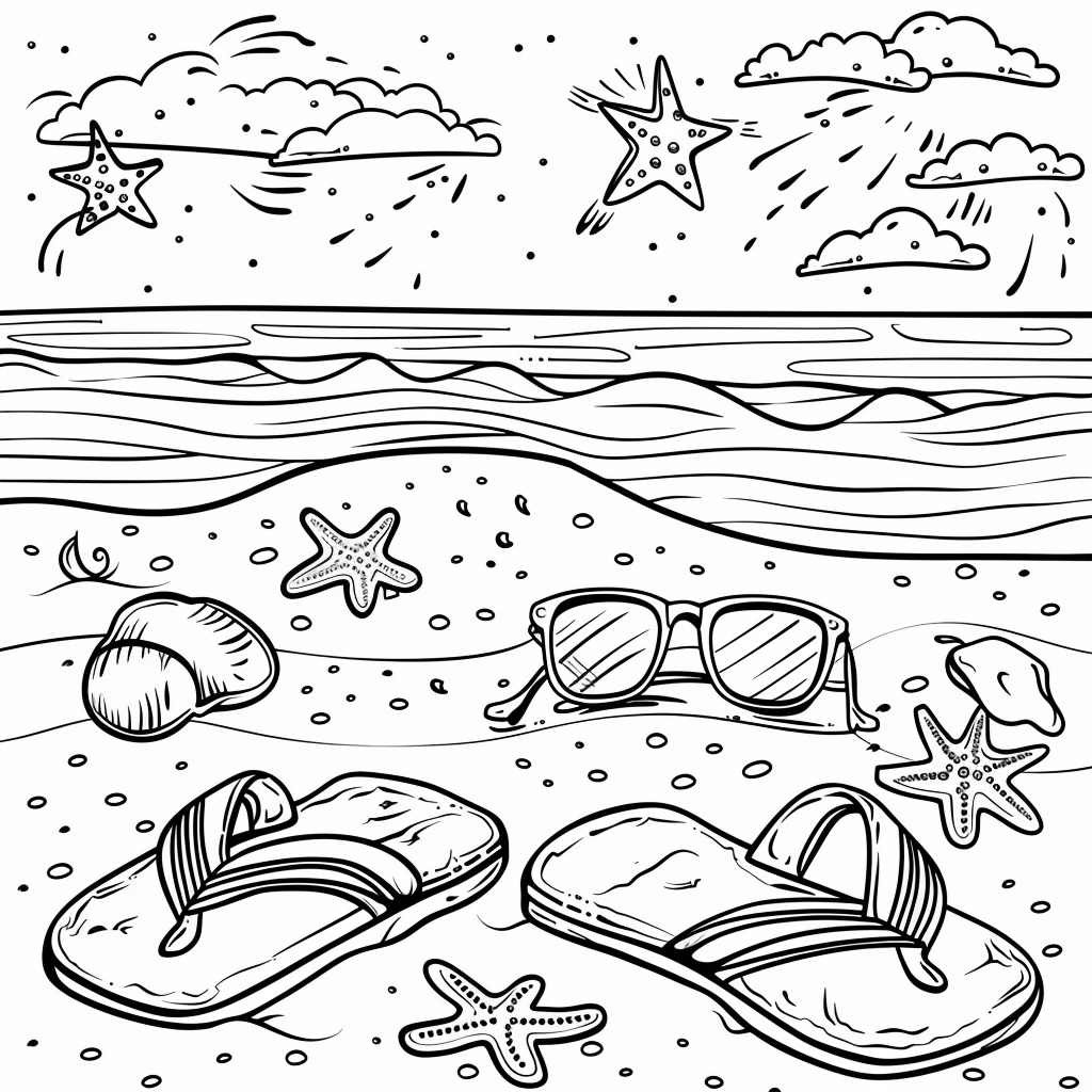 Dibujo de chanclas de playa en la arena para colorear listo para imprimir gratis