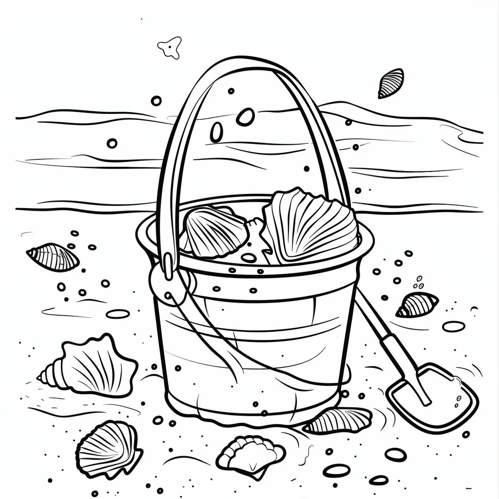 Dibujo de cubo y pala de playa con niños para colorear listo para imprimir gratis