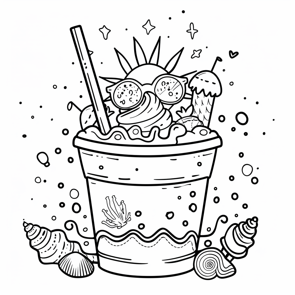 Dibujo de cubo y pala de playa con asa grande para colorear listo para imprimir gratis