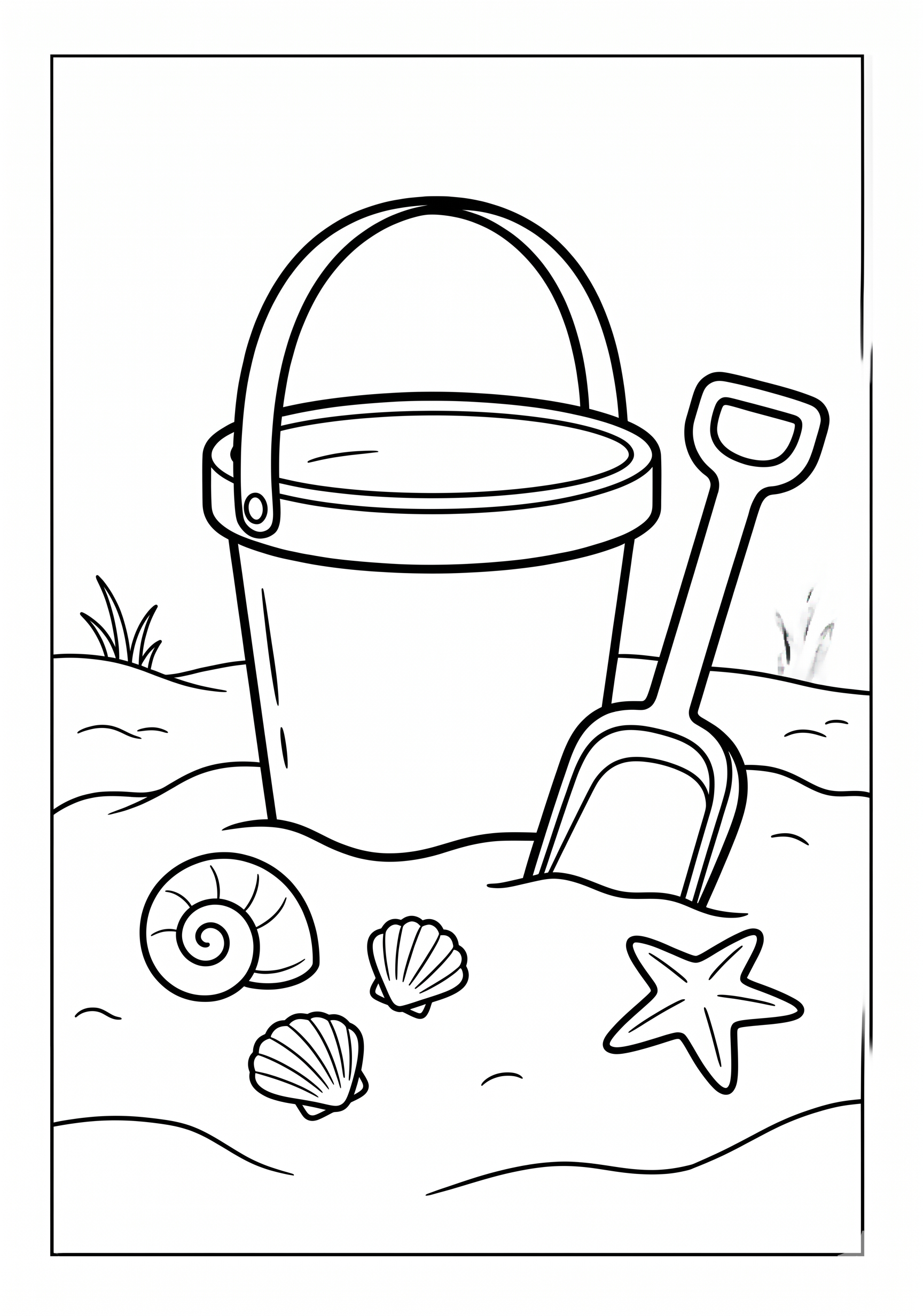 Dibujo de cubo y pala de playa para colorear listo para imprimir gratis