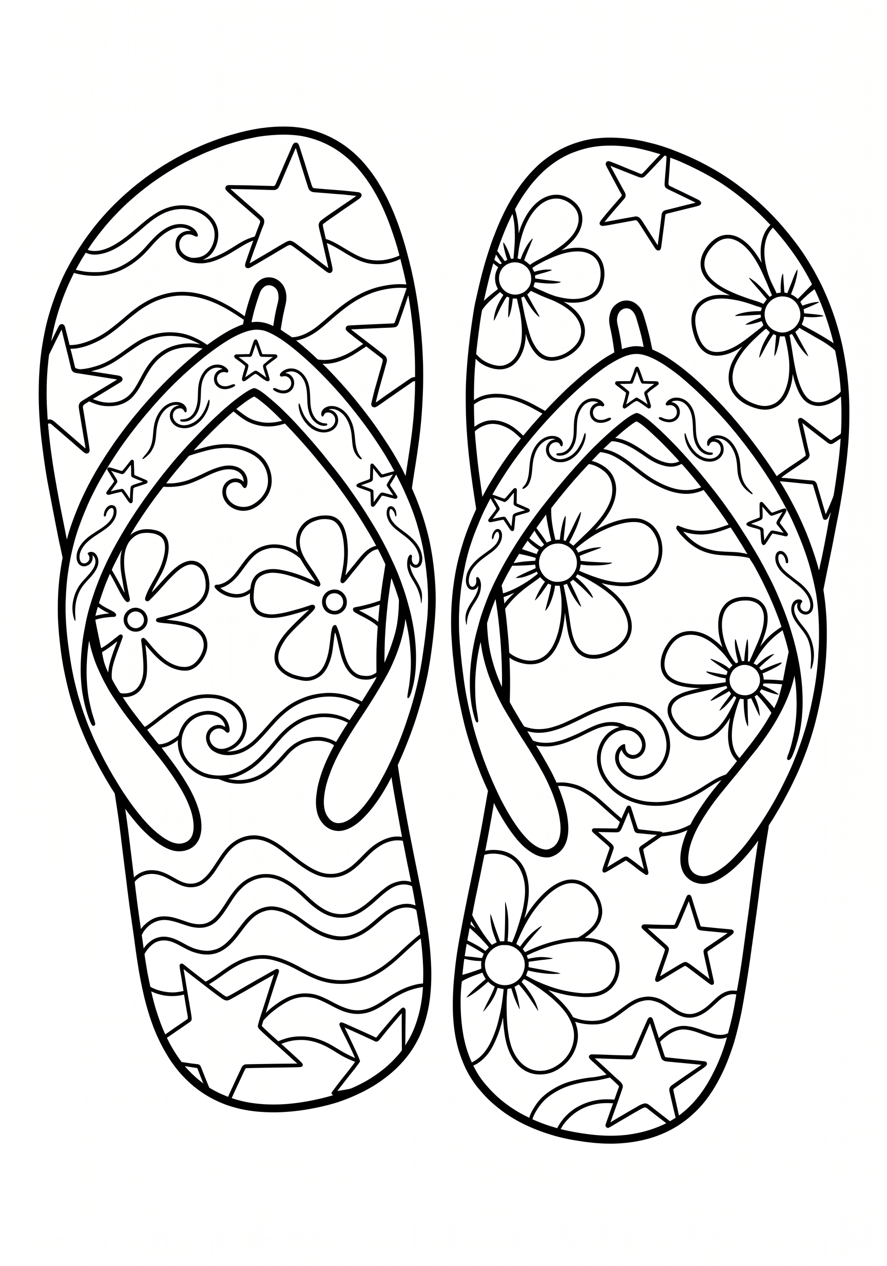 Dibujo de chanclas de verano estampadas para colorear listo para imprimir gratis