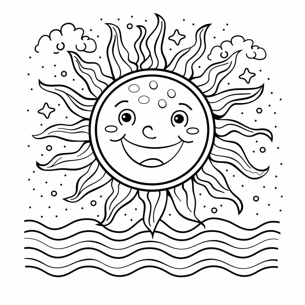 Dibujo de sol de verano sonriente radiante para colorear listo para imprimir gratis
