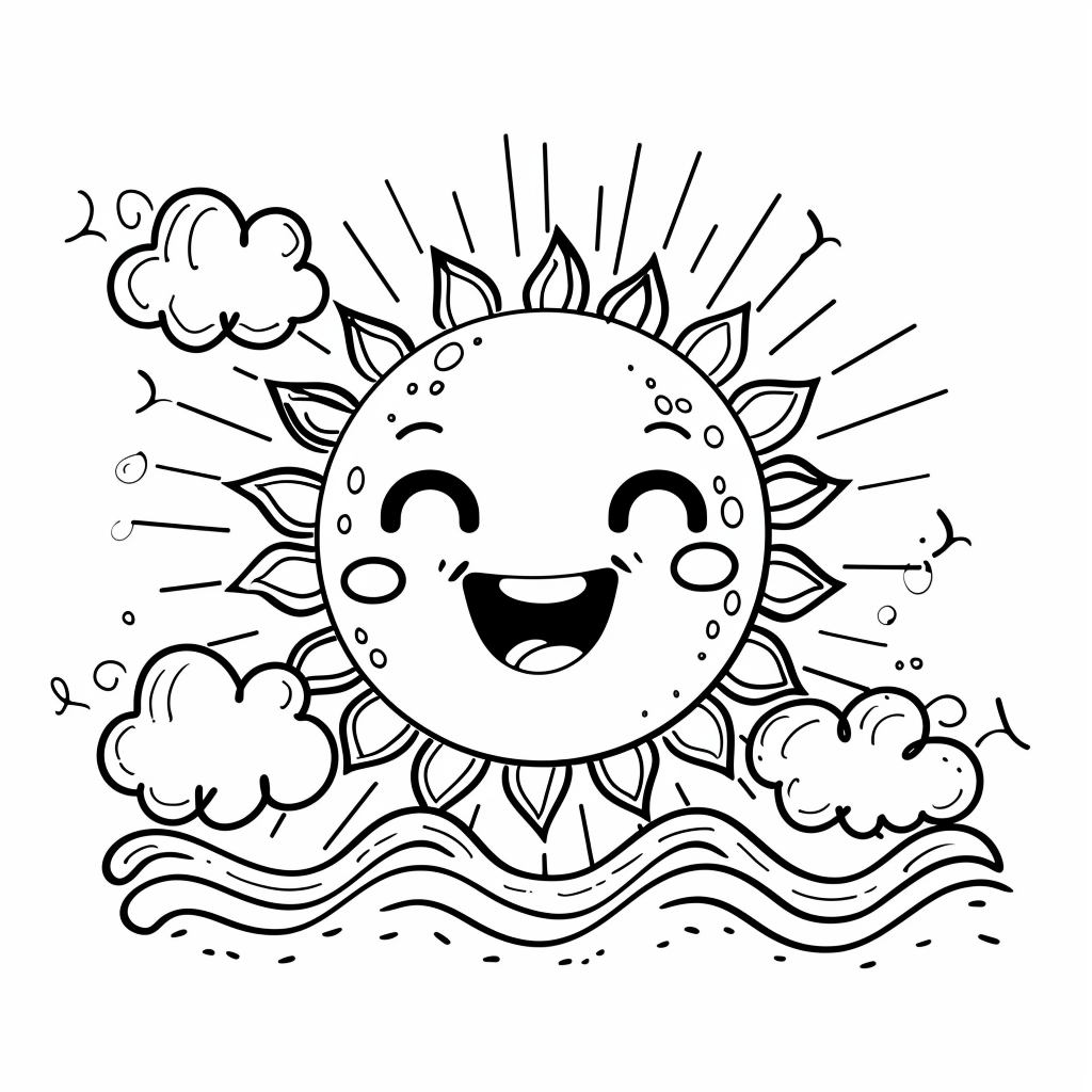 Dibujo de sol de verano sonriente alegre para colorear listo para imprimir gratis